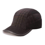 Unisex Woolen Earflap Ear Muffs Baseball Cap Adjustable Grid Fleece Lining Golf Outdoor Hat