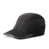 Unisex Woolen Earflap Ear Muffs Baseball Cap Adjustable Grid Fleece Lining Golf Outdoor Hat