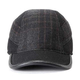 Unisex Woolen Earflap Ear Muffs Baseball Cap Adjustable Grid Fleece Lining Golf Outdoor Hat