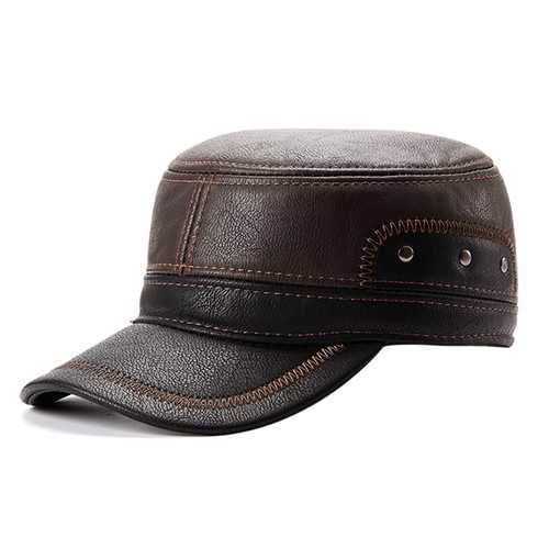 Unisex PU Leather Earflap Ear Muffs Baseball Cap Adjustable Plush Lining Golf Windproof Outdoor Hat