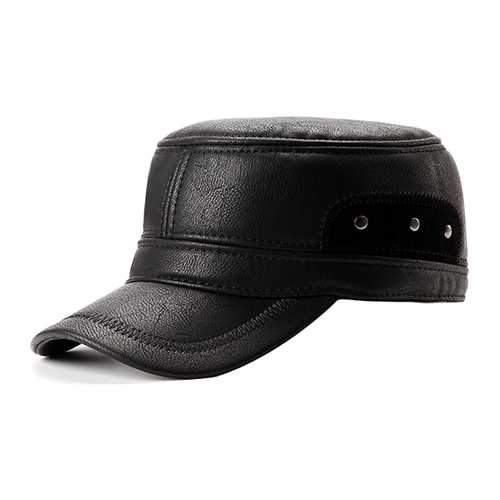 Unisex PU Leather Earflap Ear Muffs Baseball Cap Adjustable Plush Lining Golf Windproof Outdoor Hat