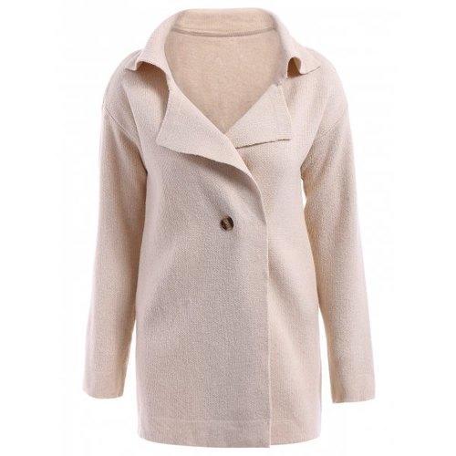 Casual Turn-Down Collar Loose-Fitting Solid Color Long Sleeve Women's Cardigan - Off-white One Size(fit Size Xs To M)