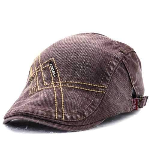 Unisex Cotton Washed Embroidery Beret Hat Duckbill Golf Buckle Visor Cabbie Cap For Men Women