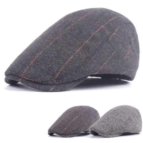 Unisex Woolen Cotton Blend Gird Blank Newsboy Beret Cap Adjustable Thick Golf Cabbie Hat For Men
