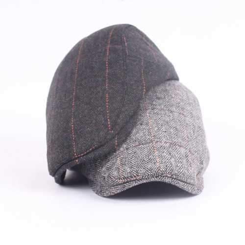 Unisex Woolen Cotton Blend Gird Blank Newsboy Beret Cap Adjustable Thick Golf Cabbie Hat For Men