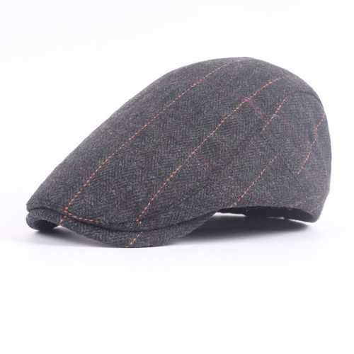 Unisex Woolen Cotton Blend Gird Blank Newsboy Beret Cap Adjustable Thick Golf Cabbie Hat For Men