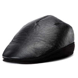 Unisex Sheepskin Leather Earflap Ear Muff Beret Hat Velvet Imitation Linen Flat Cowboy Cabbie Hat