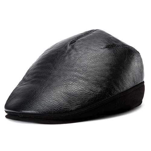 Unisex Sheepskin Leather Earflap Ear Muff Beret Hat Velvet Imitation Linen Flat Cowboy Cabbie Hat
