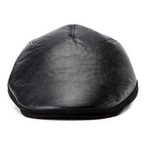Unisex Sheepskin Leather Earflap Ear Muff Beret Hat Velvet Imitation Linen Flat Cowboy Cabbie Hat