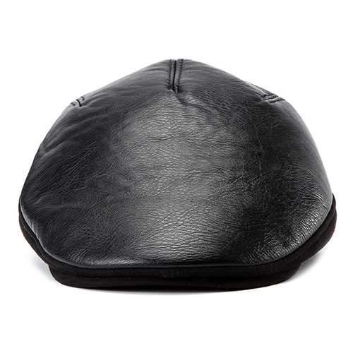 Unisex Sheepskin Leather Earflap Ear Muff Beret Hat Velvet Imitation Linen Flat Cowboy Cabbie Hat