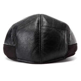 Unisex Sheepskin Leather Earflap Ear Muff Beret Hat Velvet Imitation Linen Flat Cowboy Cabbie Hat