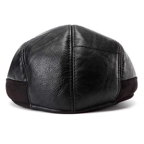 Unisex Sheepskin Leather Earflap Ear Muff Beret Hat Velvet Imitation Linen Flat Cowboy Cabbie Hat