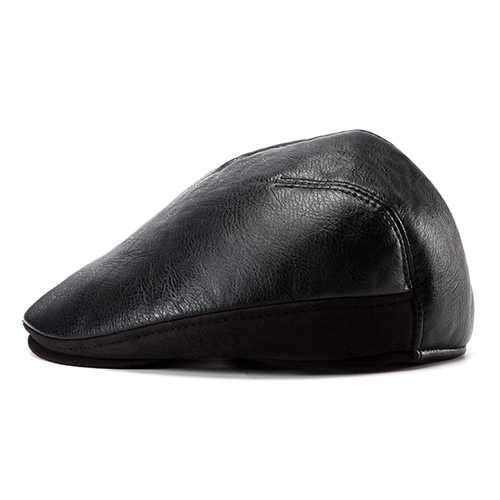 Unisex Sheepskin Leather Earflap Ear Muff Beret Hat Velvet Imitation Linen Flat Cowboy Cabbie Hat