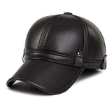 Unisex PU Leather Earflap Ear Muffs Baseball Cap Black Brown Adjustable Golf Outdoor Hat