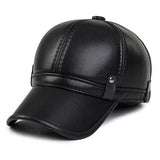 Unisex PU Leather Earflap Ear Muffs Baseball Cap Black Brown Adjustable Golf Outdoor Hat