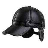 Unisex PU Leather Earflap Ear Muffs Baseball Cap Black Brown Adjustable Golf Outdoor Hat