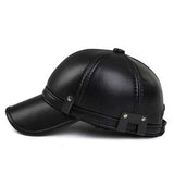 Unisex PU Leather Earflap Ear Muffs Baseball Cap Black Brown Adjustable Golf Outdoor Hat