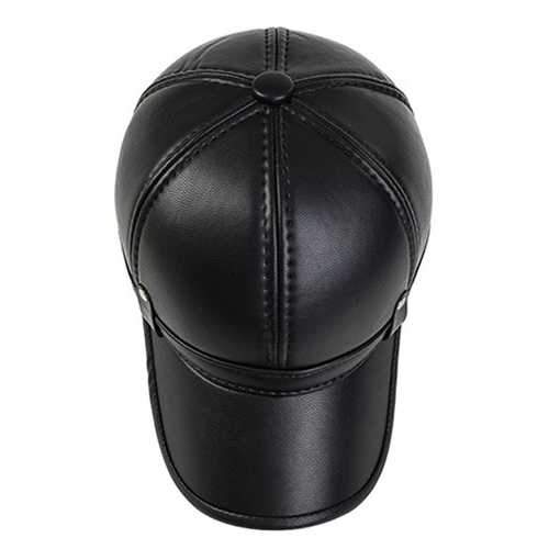 Unisex PU Leather Earflap Ear Muffs Baseball Cap Black Brown Adjustable Golf Outdoor Hat