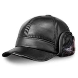 Unisex Cowhide Genuine Leather Earflaps Ear Muff Baseball Hat Velvet Linen Pilot Trapper Cap