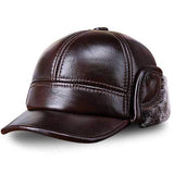 Unisex Cowhide Genuine Leather Earflaps Ear Muff Baseball Hat Velvet Linen Pilot Trapper Cap