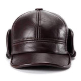 Unisex Cowhide Genuine Leather Earflaps Ear Muff Baseball Hat Velvet Linen Pilot Trapper Cap