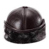 Unisex Cowhide Genuine Leather Earflaps Ear Muff Baseball Hat Velvet Linen Pilot Trapper Cap