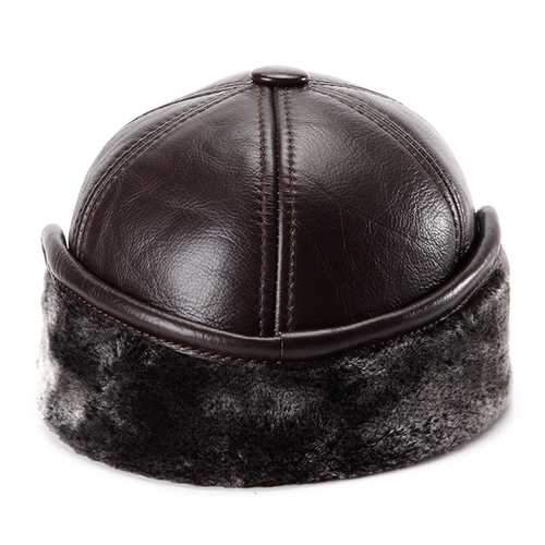 Unisex Cowhide Genuine Leather Earflaps Ear Muff Baseball Hat Velvet Linen Pilot Trapper Cap