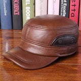 Unisex Cowhide Genuine Leather Earflap Ear Muffs Baseball Cap Fleece Lining Adjustable Military Hat