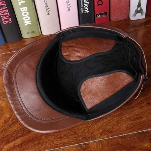 Unisex Cowhide Genuine Leather Earflap Ear Muffs Baseball Cap Fleece Lining Adjustable Military Hat