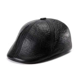 Unisex Cowhide Genuine Leather Earflap Ear Muffs Beret Hat Ear Protective Paper Boy Cabbie Cap
