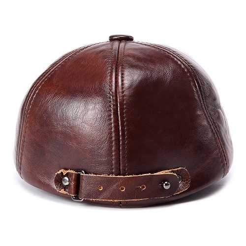 Unisex Cowhide Genuine Leather Earflap Ear Muffs Beret Hat Ear Protective Paper Boy Cabbie Cap