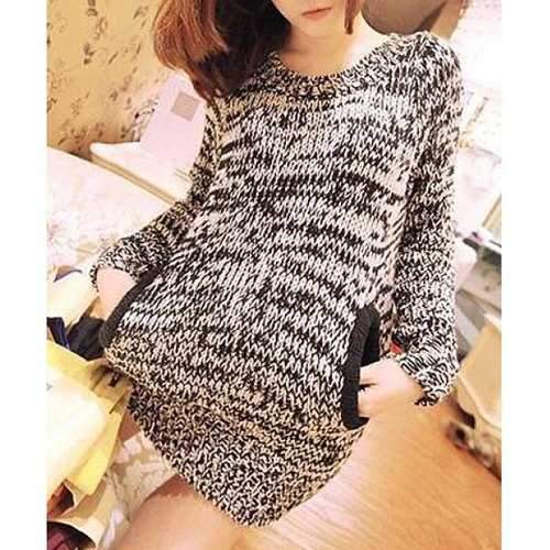 Stylish Scoop Neck Long Sleeves Pocket Long Sweater and Neckerchief For Women - One Size(fit Size Xs To M)
