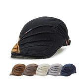 Unisex Cotton Stripe Beret Hat Duckbill Golf Flat Buckle Visor Cabbie Cap For Men Women