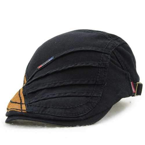 Unisex Cotton Stripe Beret Hat Duckbill Golf Flat Buckle Visor Cabbie Cap For Men Women
