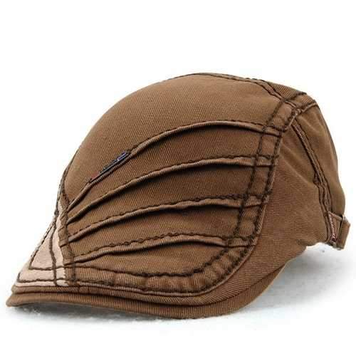 Unisex Cotton Stripe Beret Hat Duckbill Golf Flat Buckle Visor Cabbie Cap For Men Women
