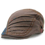 Unisex Cotton Stripe Beret Hat Duckbill Golf Flat Buckle Visor Cabbie Cap For Men Women