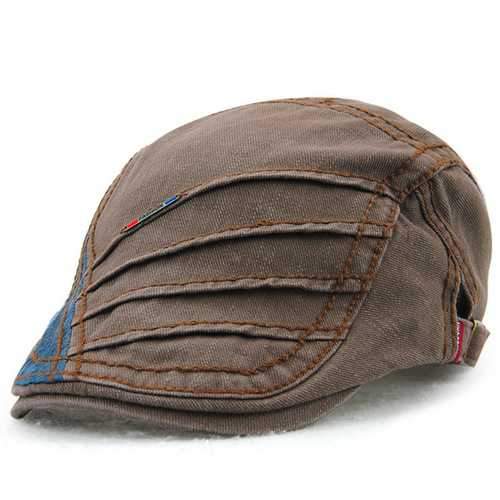 Unisex Cotton Stripe Beret Hat Duckbill Golf Flat Buckle Visor Cabbie Cap For Men Women