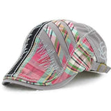 Cotton Stripe Washed Beret Hat Buckle Newsboy Cabbie