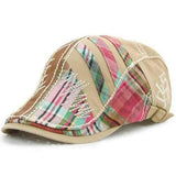Cotton Stripe Washed Beret Hat Buckle Newsboy Cabbie