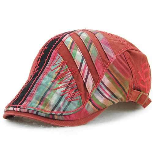 Cotton Stripe Washed Beret Hat Buckle Newsboy Cabbie