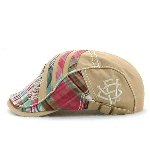 Cotton Stripe Washed Beret Hat Buckle Newsboy Cabbie
