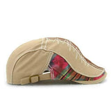 Cotton Stripe Washed Beret Hat Buckle Newsboy Cabbie
