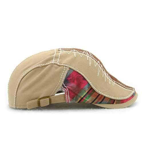 Cotton Stripe Washed Beret Hat Buckle Newsboy Cabbie