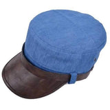 Men Women Denim Leather Baseball Hats Military Flap Top Caps