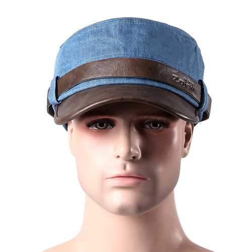 Men Women Denim Leather Baseball Hats Military Flap Top Caps