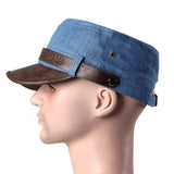 Men Women Denim Leather Baseball Hats Military Flap Top Caps