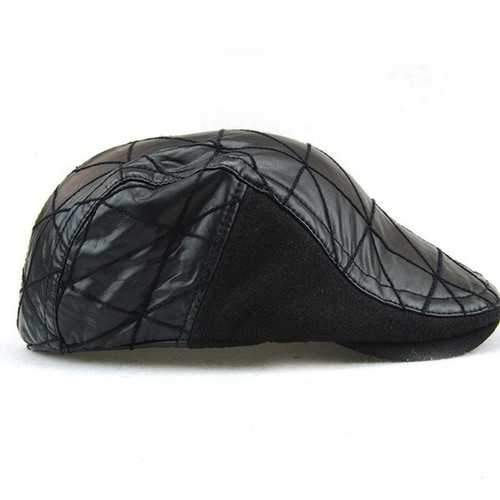 Unisex PU Cotton Embroidery Beret Hat Fleece Lining Paper Boy Flat Cowboy Cabbie Hat