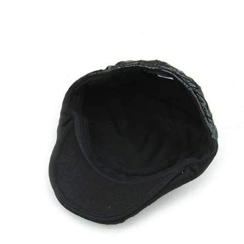 Unisex PU Cotton Embroidery Beret Hat Fleece Lining Paper Boy Flat Cowboy Cabbie Hat