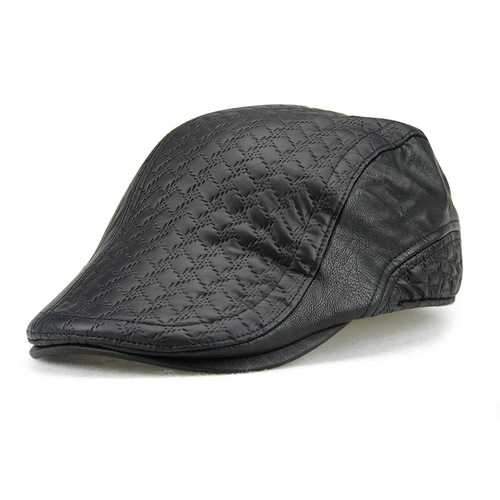 Unisex PU Embossed Beret Hat Cotton Lining Paper Boy Flat Cowboy Cabbie Hat For Men Women