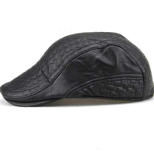 Unisex PU Embossed Beret Hat Cotton Lining Paper Boy Flat Cowboy Cabbie Hat For Men Women